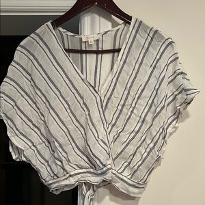 Striped Wrap Blouse - White and Black